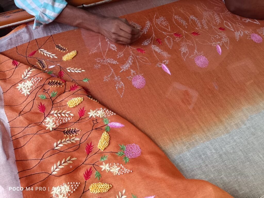 create hand french knot embroidery by artist and photo click by aamir fashion textile