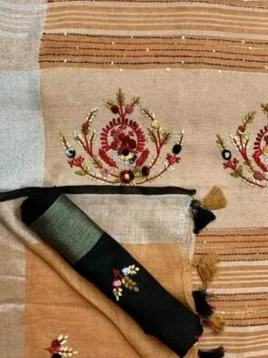 French Knot Linen Embroidery Saree