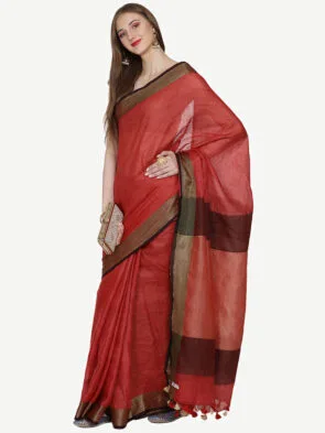 wearing saree of Pure Linen Saree by a Women
