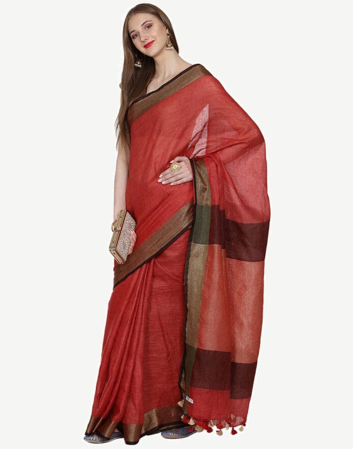 wearing saree of Pure Linen Saree by a Women