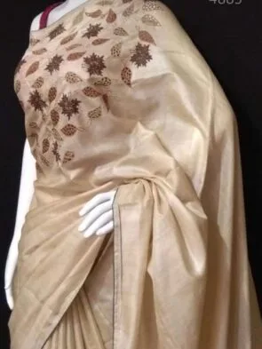 Cutwork Tussar Silk Saree with Blouse Piece