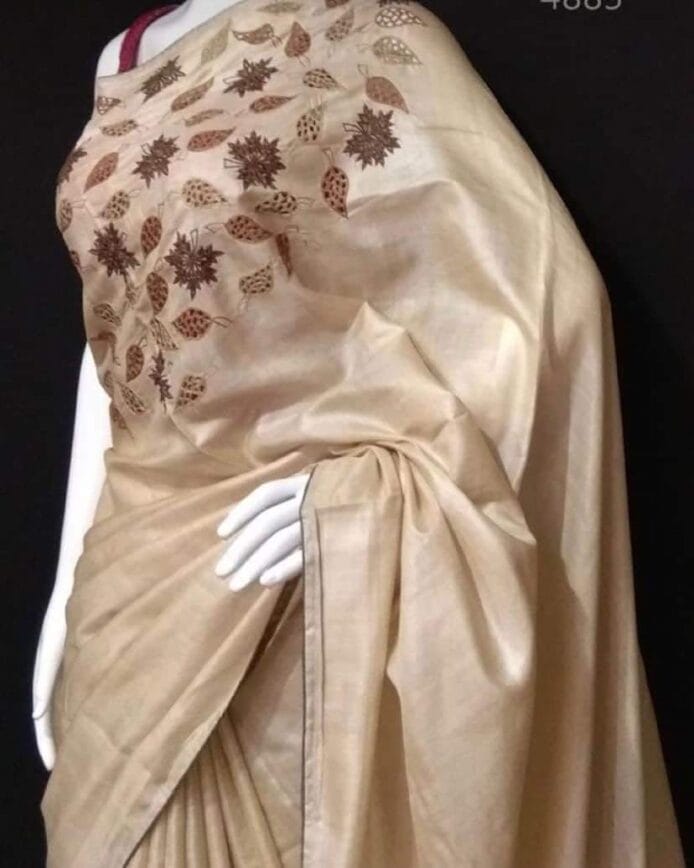 Cutwork Tussar Silk Saree with Blouse Piece