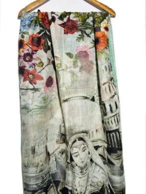 Pure Linen Digital Print Long Scarves for Women
