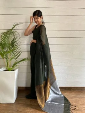 a women wear linen silk sarees in picture