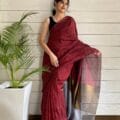 a women wear linen silk sarees in picture