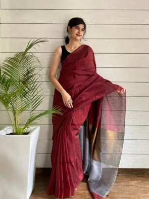 a women wear linen silk sarees in picture