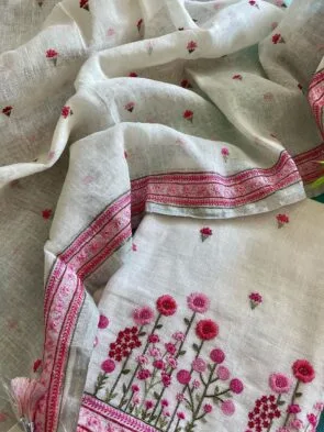 Pure Linen Handloom Salwar Kameez Material with Beautiful Embroidery Designs