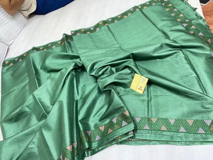 Handloom Tussar Silk Saree with Hand Cutwork Design