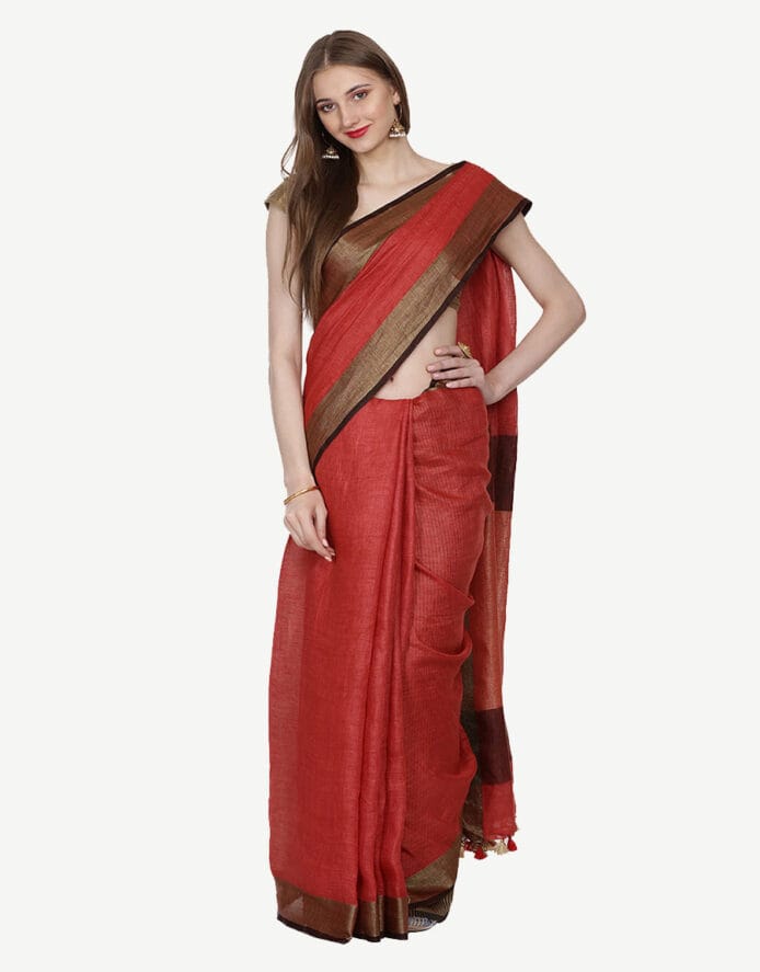 wearing saree of Pure Linen Saree by a Women