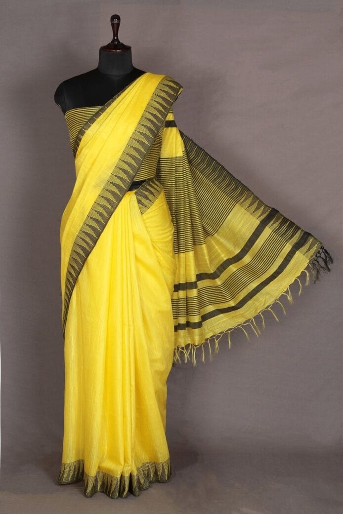 Semi Tussar Silk Sarees with Temple Border Design