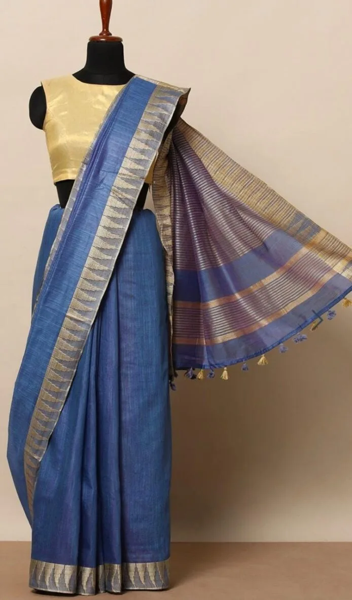 Semi Tussar Silk Sarees with Temple Border Design