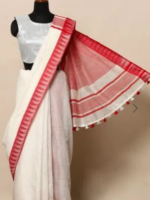 Semi Tussar Silk Sarees with Temple Border Design