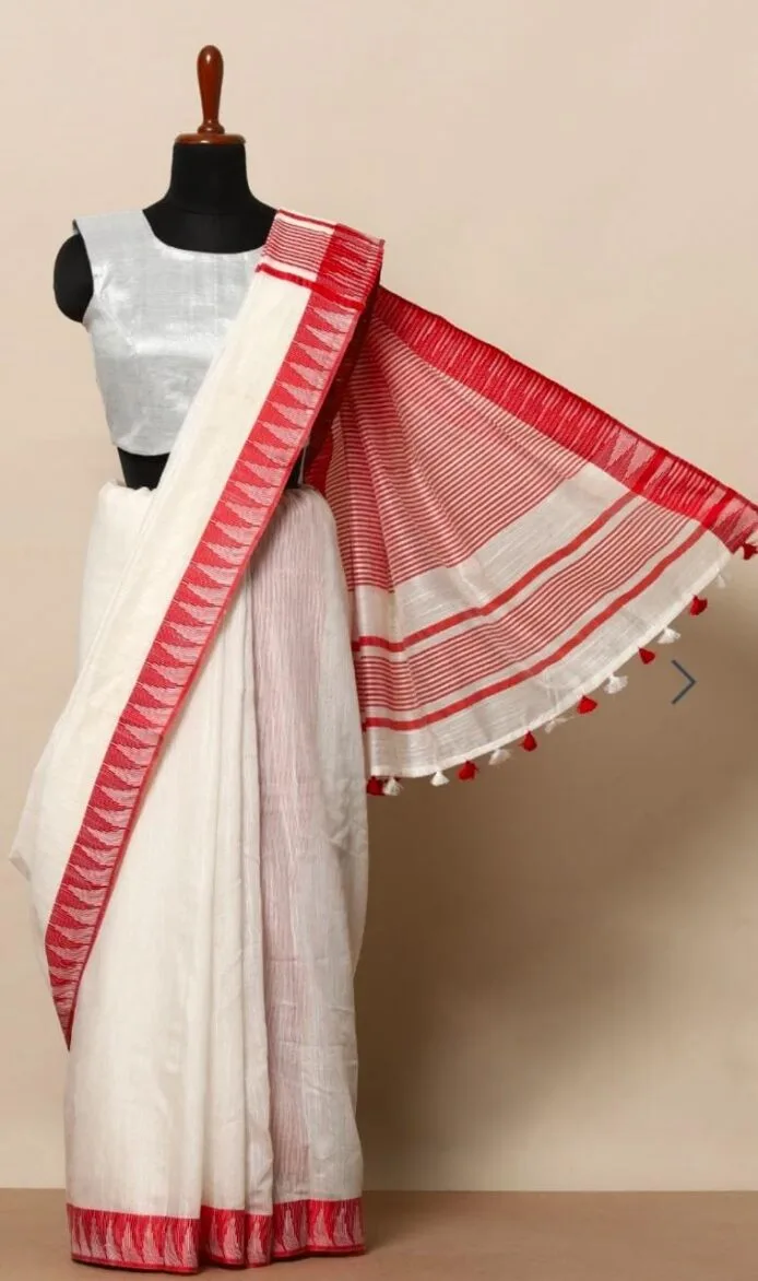 Semi Tussar Silk Sarees with Temple Border Design