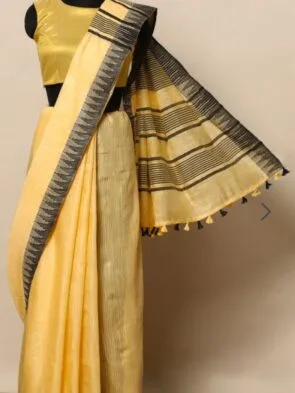 Semi Tussar Silk Sarees with Temple Border Design