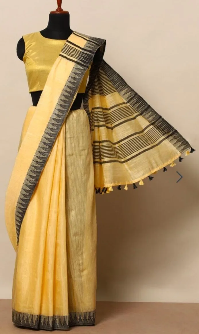 Semi Tussar Silk Sarees with Temple Border Design