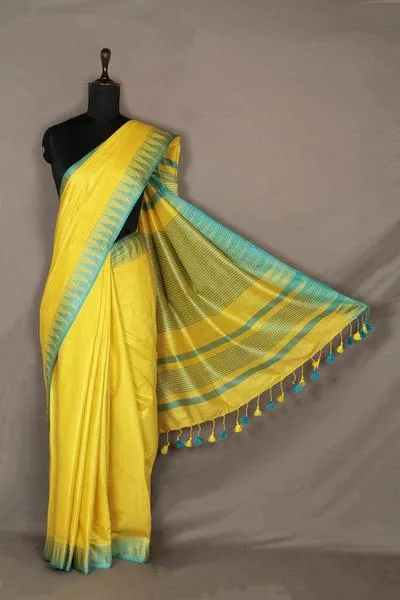 Semi Tussar Silk Sarees with Temple Border Design