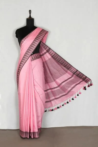 Semi Tussar Silk Sarees with Temple Border Design