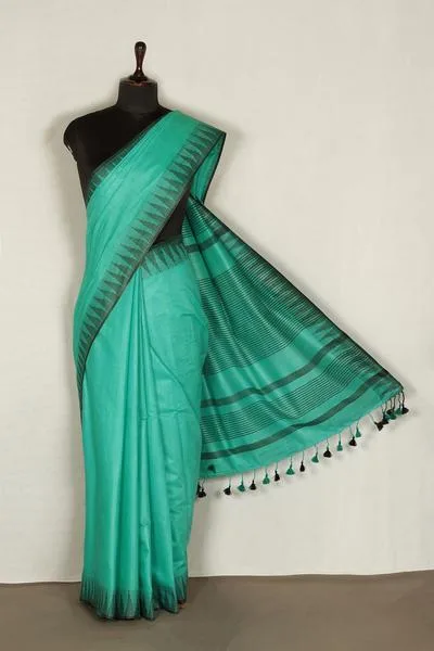 Semi Tussar Silk Sarees with Temple Border Design