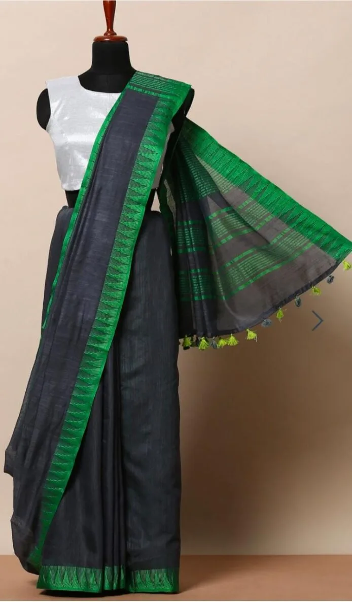 Semi Tussar Silk Sarees with Temple Border Design