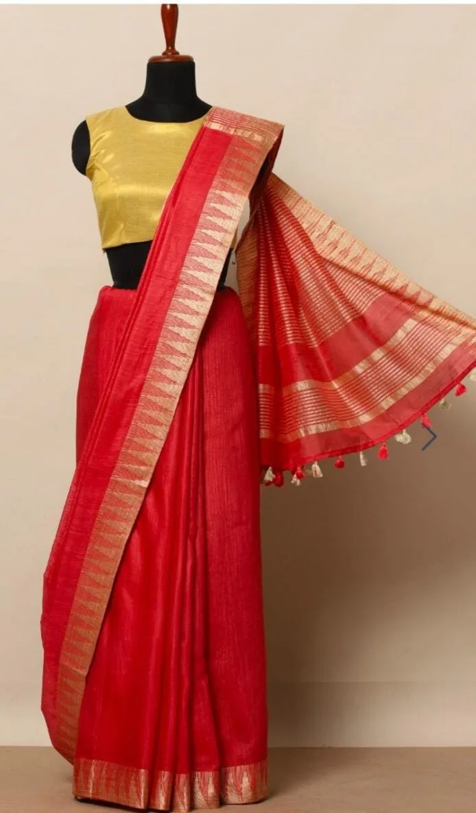 Semi Tussar Silk Sarees with Temple Border Design