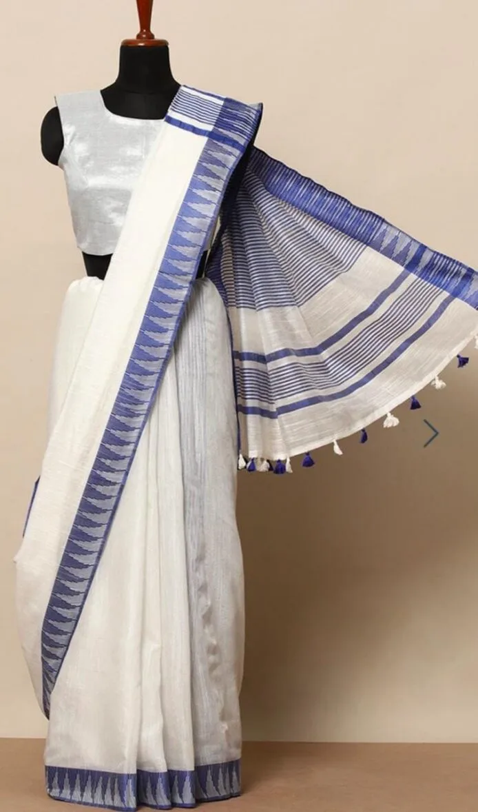 Semi Tussar Silk Sarees with Temple Border Design