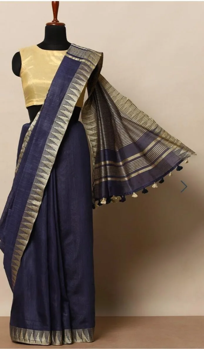 Semi Tussar Silk Sarees with Temple Border Design