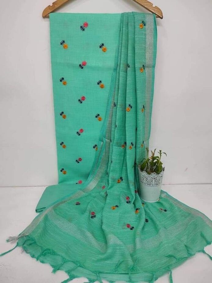 Cotton Salwar Suits with Beautiful Embroidery Designs and Plant Pot on dupatta