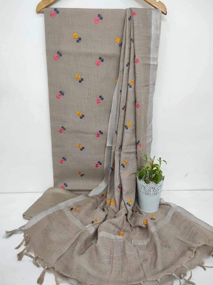 Cotton Salwar Suits with Beautiful Embroidery Designs and Plant Pot on dupatta