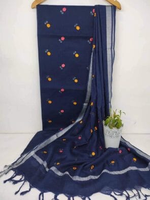 Cotton Salwar Suits with Beautiful Embroidery Designs and Plant Pot on dupatta