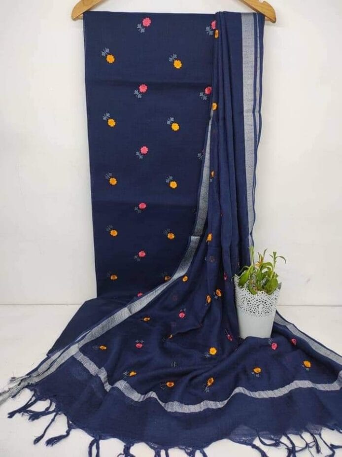 Cotton Salwar Suits with Beautiful Embroidery Designs and Plant Pot on dupatta