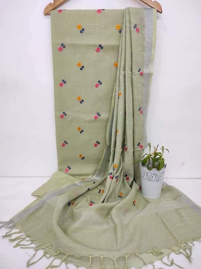 Cotton Salwar Suits with Beautiful Embroidery Designs and Plant Pot on dupatta