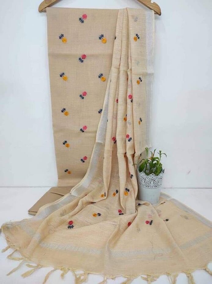 Cotton Salwar Suits with Beautiful Embroidery Designs and Plant Pot on dupatta