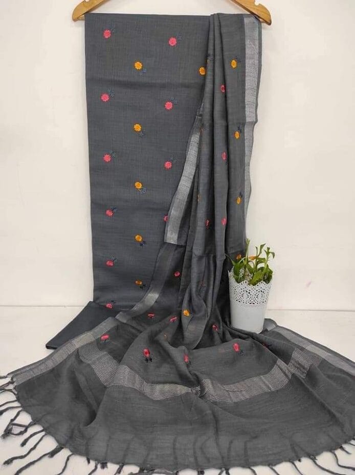 Cotton Salwar Suits with Beautiful Embroidery Designs and Plant Pot on dupatta