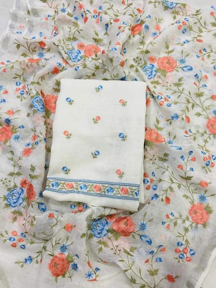 Exclusive Linen Heavy Embroidery Suits Set in the picture - Trending Collection