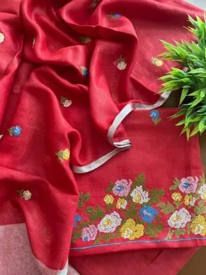 Cross Stitch Embroidered Salwar Kameez with plant pot on the floor