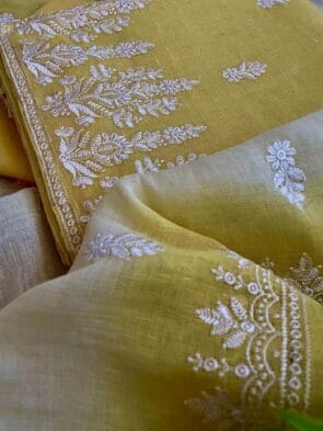 Traditional and Modern Embroidered Salwar Kameez on the floor with plant pot