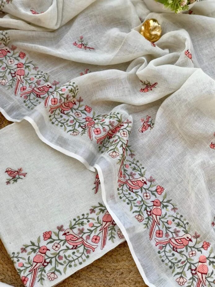 Linen Embroidery on Salwar Suits on the Floor