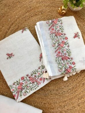Linen Embroidery on Salwar Suits on the Floor