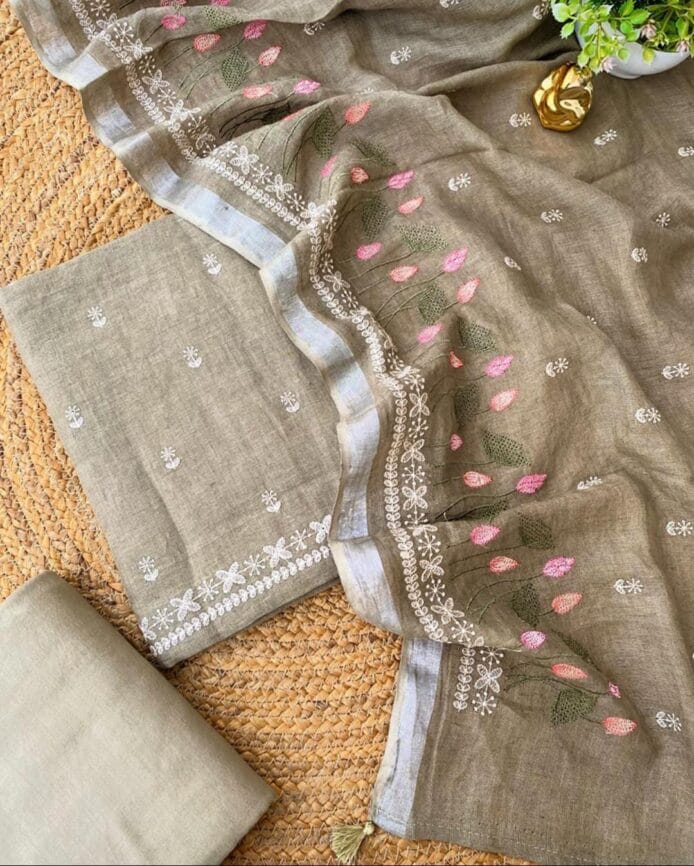 embroidery on Salwar on the floor with top