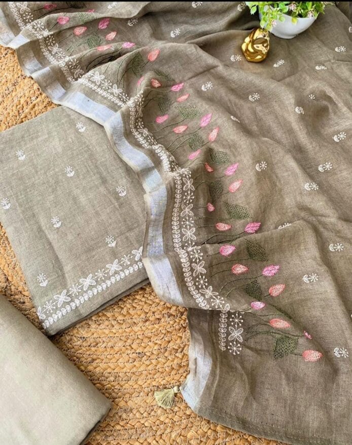 embroidery on Salwar on the floor with top