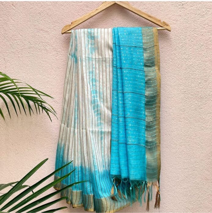 Bhagalpuri Semi Tussar Silk Sarees hanged in hanger