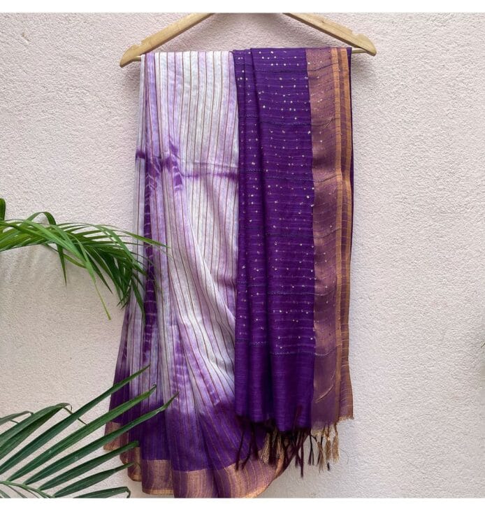 Bhagalpuri Semi Tussar Silk Sarees hanged in hanger