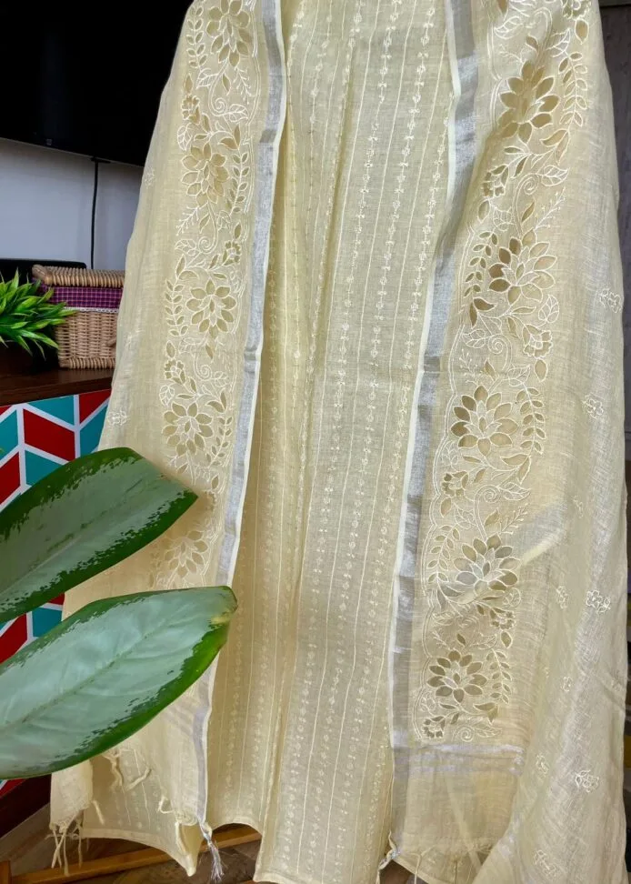 Pure Linen Hand Cutwork Embroidery Suit Design