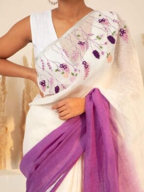 Linen Embroidered Sarees with model