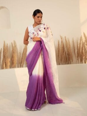 Linen Embroidered Sarees with model