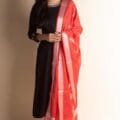 Red Cotton Dupatta waer a model