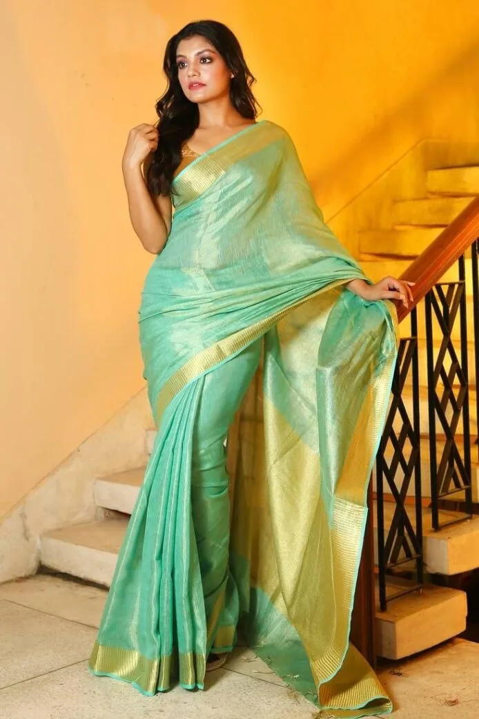 Elegant Tissue Linen Saree with Model Picture