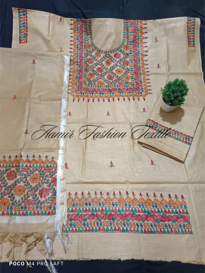 Hand-Painted Madhubani Cotton Linen Salwar Suit Material