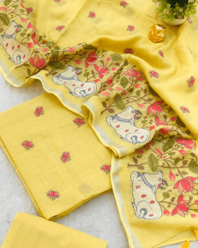Exclusive Linen Embroidered Suit Online on the floor
