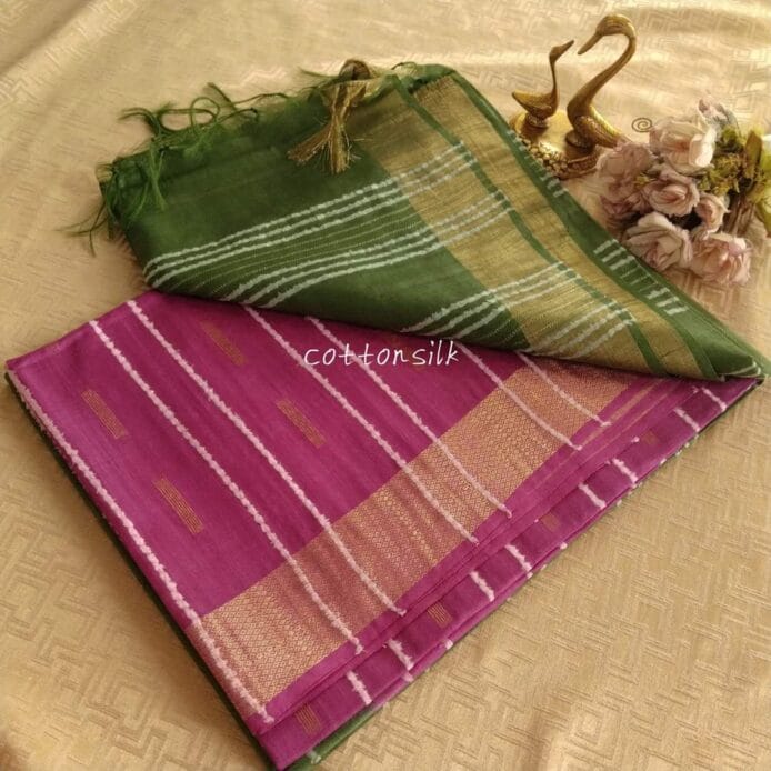 Stylish Semi Silk Sarees on the floor with pot